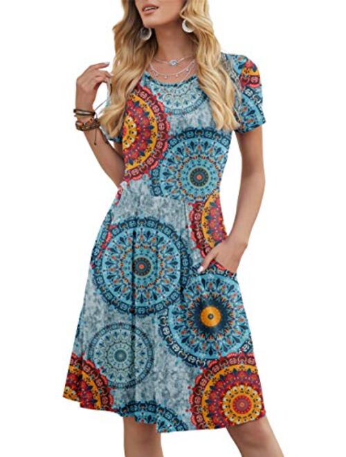 DouBCQ Women's Casual Flowy Pleated Loose Dresses with Pockets