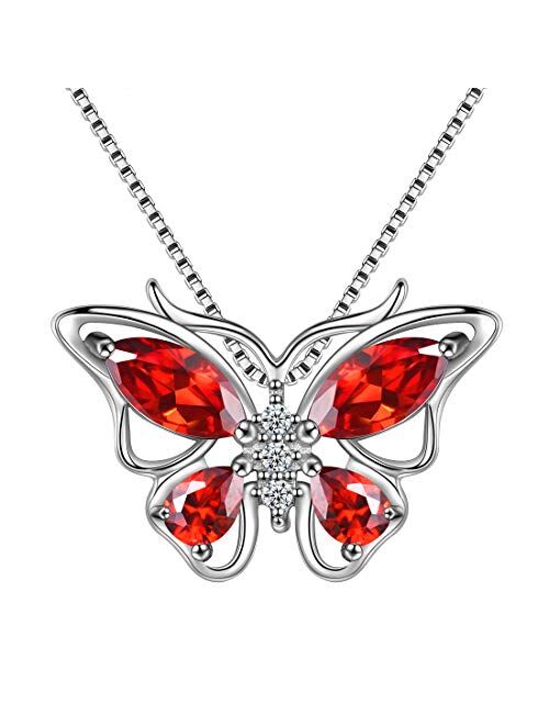 Aurora Tears Butterfly Jewelry Set,Women 925 Sterling Silver Butterflies Birthstone Pendant Necklace/Earrings/Rings Wedding Gift