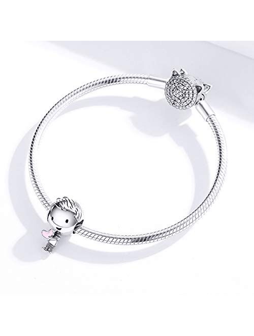 VINWOS Girl Boy Silver Charm Beads Pendant Fit Pandora Bracelets Jewelry For Woman Enamel Processed 925 Sterling Silver Charms