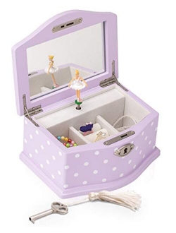 Art Lins Elle Jewelry Box - Ballerina Jewelry Organizer and Swan Lake Wind-Up Music Box for Girls and Teens, Accessories and Keepsake Wooden Storage with Lock and Mirror,