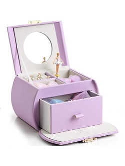 Vlando Kids Musical Jewelry Box for Girls with Drawer, Music Box with Ballerina and Stickers for Birthday Gifts Bedroom Decor Gift