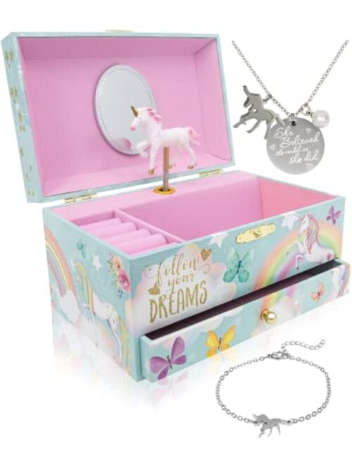 The Memory Building Company Unicorn Jewelry Box for Girls & Boys - Musical Girls Jewelry Organizer Box - Granddaughter Gifts for 8-Year-Old Girls