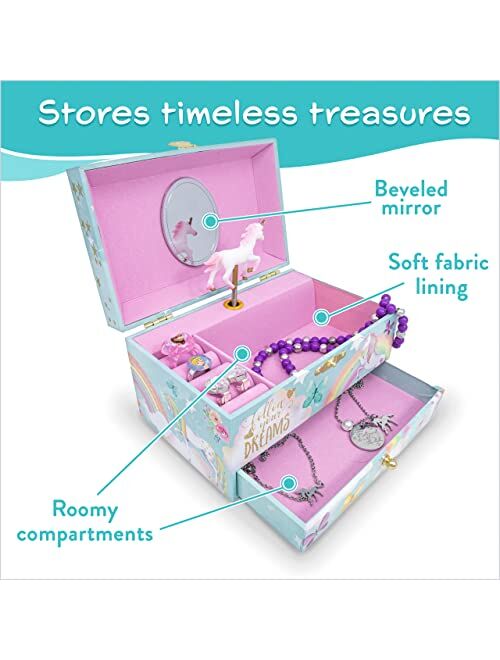 The Memory Building Company Unicorn Jewelry Box for Girls & Boys - Musical Girls Jewelry Organizer Box - Granddaughter Gifts for 8-Year-Old Girls