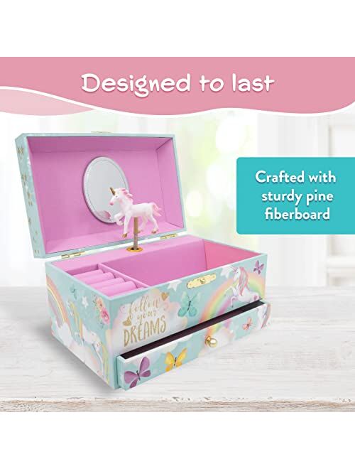 The Memory Building Company Unicorn Jewelry Box for Girls & Boys - Musical Girls Jewelry Organizer Box - Granddaughter Gifts for 8-Year-Old Girls