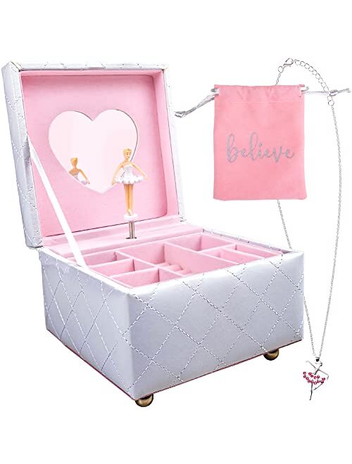 Hapinest Musical Ballerina Jewelry Box with Ballerina Necklace - Keepsake Music Boxes Gifts for Girls