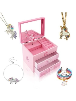 Agitation Unicorn Princess Wooden Musical Jewelry Box - Unicorn Gifts for Girls