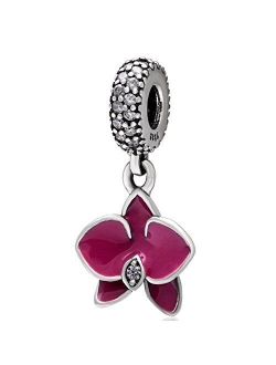 ABAOLA Flowers Charm Rose Charm Orchid Bead 925 Sterling Silver Love Charm Valentine's Day Beads fit Women Pandora Charms Flower Bracelet & Necklace Flowers