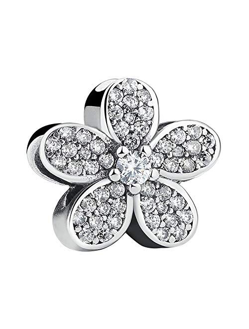 ABAOLA Flowers Charm Rose Charm Orchid Bead 925 Sterling Silver Love Charm Valentine's Day Beads fit Women Pandora Charms Flower Bracelet & Necklace Flowers