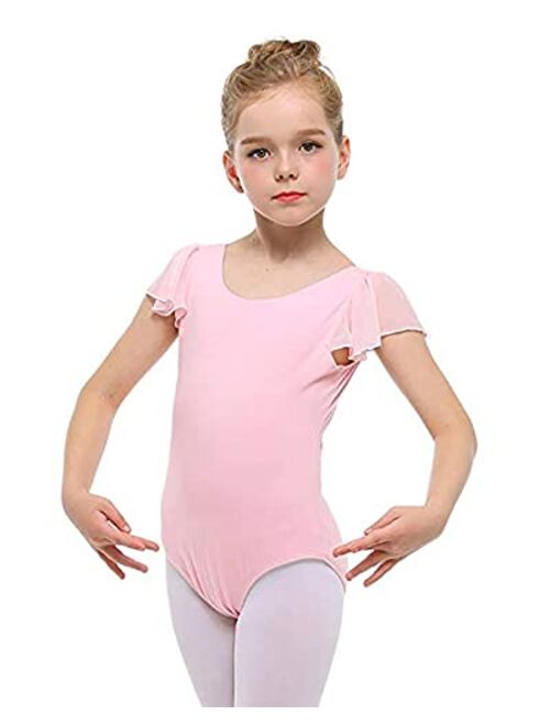 STELLE Girl's Cotton Ruffle Short Sleeve Leotard for Dance, Gymnastics and Ballet (Toddler/Little Girl/Big Girl)