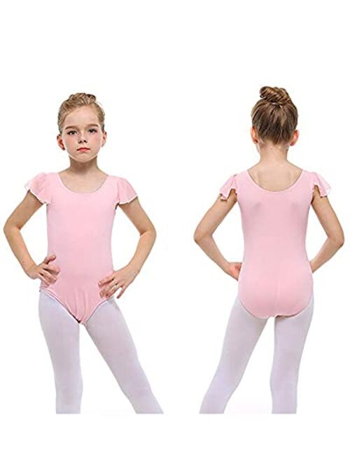 STELLE Girl's Cotton Ruffle Short Sleeve Leotard for Dance, Gymnastics and Ballet (Toddler/Little Girl/Big Girl)