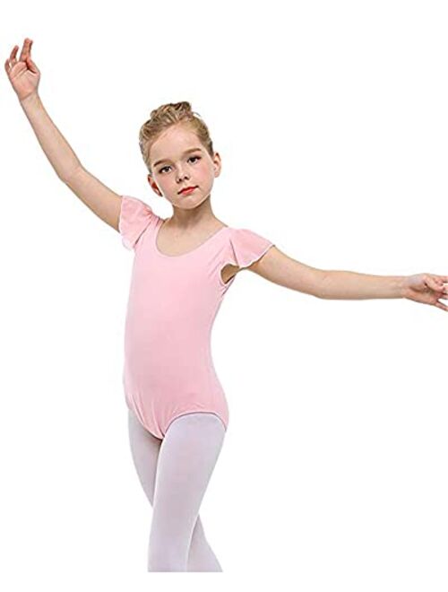 STELLE Girl's Cotton Ruffle Short Sleeve Leotard for Dance, Gymnastics and Ballet (Toddler/Little Girl/Big Girl)