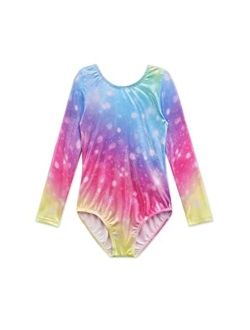 EQSJIU Long Sleeve Leotards for Girls Gymnastics Sparkle 2-10 Years Rainbow Galaxy Unicorn Pattern