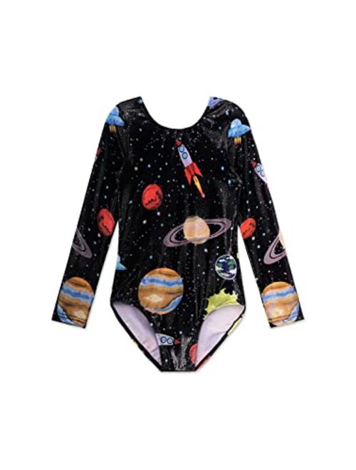 EQSJIU Long Sleeve Leotards for Girls Gymnastics Sparkle 2-10 Years Rainbow Galaxy Unicorn Pattern