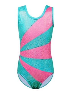 BAOHULU Leotards Girls Gymnastics Embroidery Shiny Aqua Rose Diamond Dance Clothes