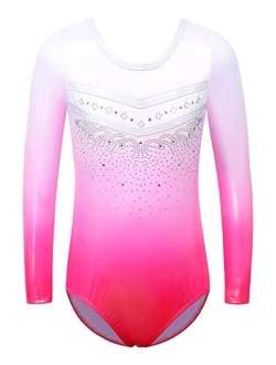 BAOHULU Leotards Girls Gymnastics Embroidery Shiny Aqua Rose Diamond Dance Clothes