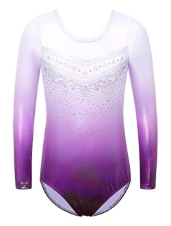 BAOHULU Leotards Girls Gymnastics Embroidery Shiny Aqua Rose Diamond Dance Clothes