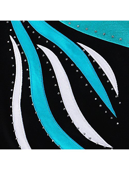 BAOHULU Leotards Girls Gymnastics Embroidery Shiny Aqua Rose Diamond Dance Clothes