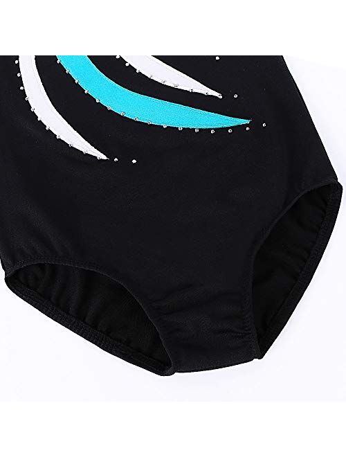 BAOHULU Leotards Girls Gymnastics Embroidery Shiny Aqua Rose Diamond Dance Clothes