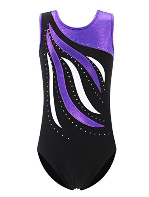 BAOHULU Leotards Girls Gymnastics Embroidery Shiny Aqua Rose Diamond Dance Clothes