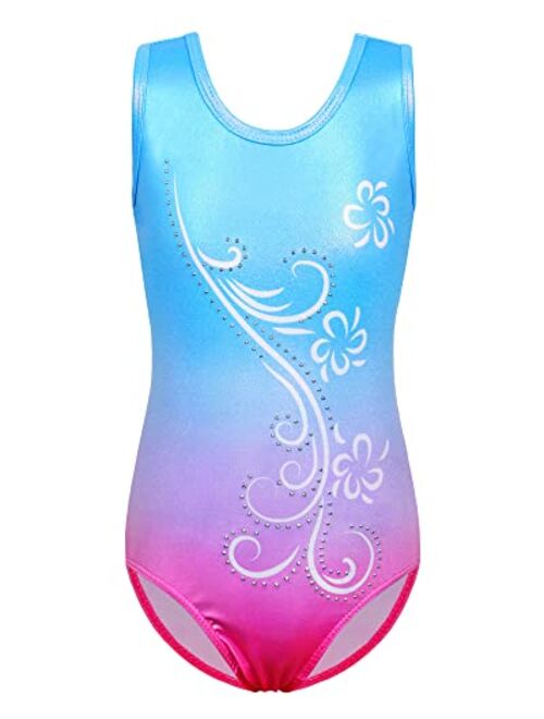 BAOHULU Leotards Girls Gymnastics Embroidery Shiny Aqua Rose Diamond Dance Clothes