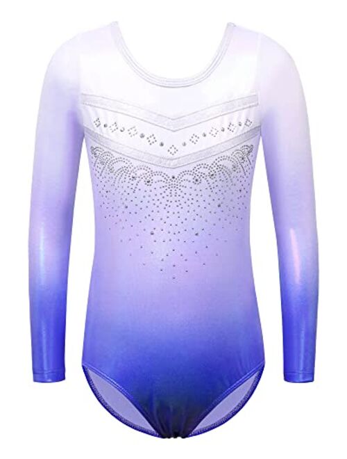 BAOHULU Leotards Girls Gymnastics Embroidery Shiny Aqua Rose Diamond Dance Clothes