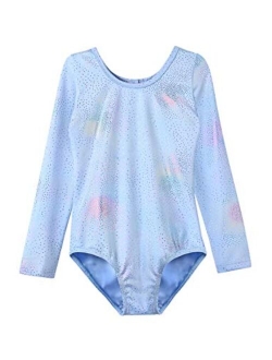 HOZIY Leotards for Girls Ballet Gymnastics Long Sleeve Sparkles Aqua Blue Pink Purple