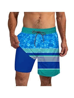 Cozople Mens Swim Trunks with Compression Liner Quick Dry 7'' Swimwear Swim Shorts Phone Pocket