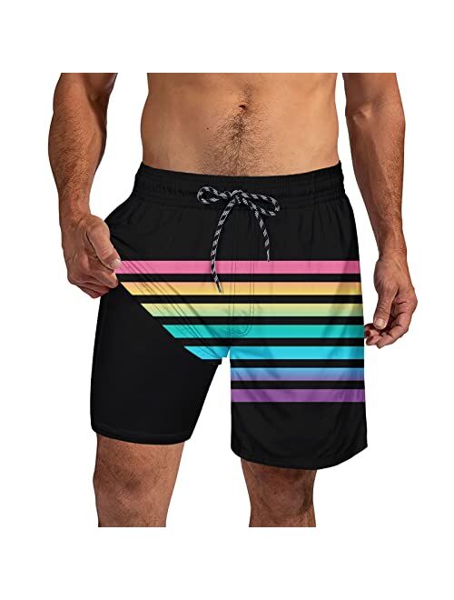 Cozople Mens Swim Trunks with Compression Liner Quick Dry 7'' Swimwear Swim Shorts Phone Pocket