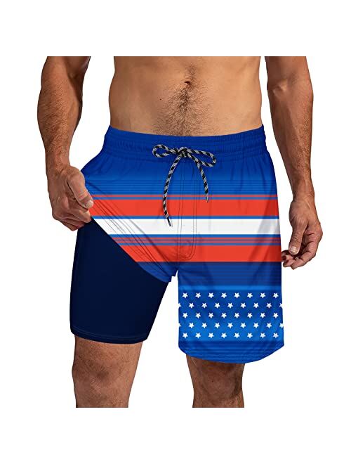 Cozople Mens Swim Trunks with Compression Liner Quick Dry 7'' Swimwear Swim Shorts Phone Pocket