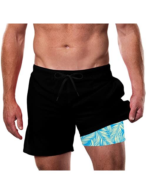 Cozople Mens Swim Trunks with Compression Liner 5.5'' Quick Dry Bathing  Suit Swi