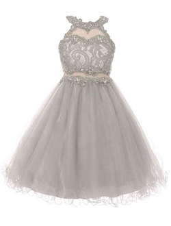 Dreamer P Big Girls Sparkle Rhinestone Halter Junior Bridesmaid Pageant Flower Girl Dress