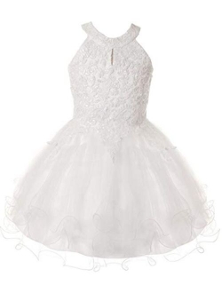 Dreamer P Big Girls Sparkle Rhinestone Halter Junior Bridesmaid Pageant Flower Girl Dress