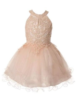 Dreamer P Big Girls Sparkle Rhinestone Halter Junior Bridesmaid Pageant Flower Girl Dress