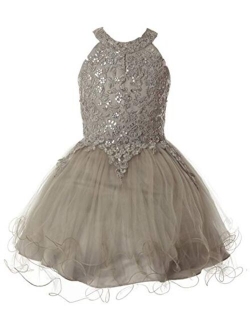 Dreamer P Big Girls Sparkle Rhinestone Halter Junior Bridesmaid Pageant Flower Girl Dress