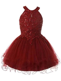 Dreamer P Big Girls Sparkle Rhinestone Halter Junior Bridesmaid Pageant Flower Girl Dress