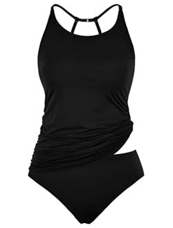 coastal rose Women's Tankini Swimsuits High Neck Tankini Top with Swim Bottom Two Piece Bathing Suits