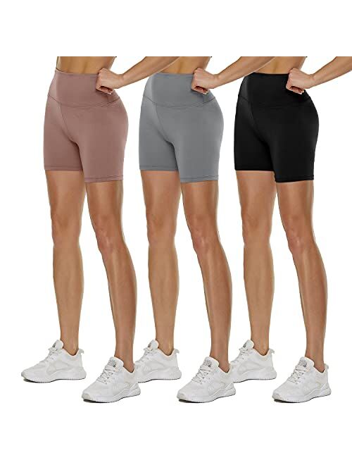 QGGQDD 3 Pack High Waisted Biker Shorts for Women – 5" Buttery Soft Black Workout Yoga Athletic Shorts