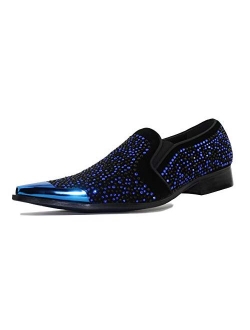 Bolano x Amali Dezzy - Men's Dress Shoes, Sparkling Loafers for Men - Rhinestones, Crystals, Metallic Tip Smoking Slippers - The Original, Designer Shoes - Size UP