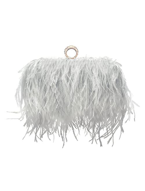 Miuco Women Feather Clutch Purse Shoulder Crossbody Bag Evening Handbags