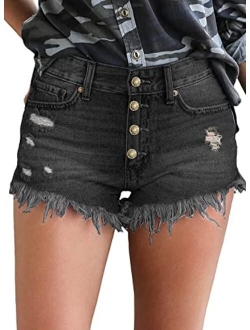 luvamia Women's Casual Denim Shorts Frayed Raw Hem Ripped Jeans Shorts