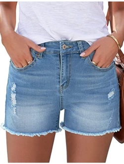 luvamia Women's Casual Denim Shorts Frayed Raw Hem Ripped Jeans Shorts