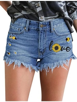 luvamia Women's Casual Denim Shorts Frayed Raw Hem Ripped Jeans Shorts