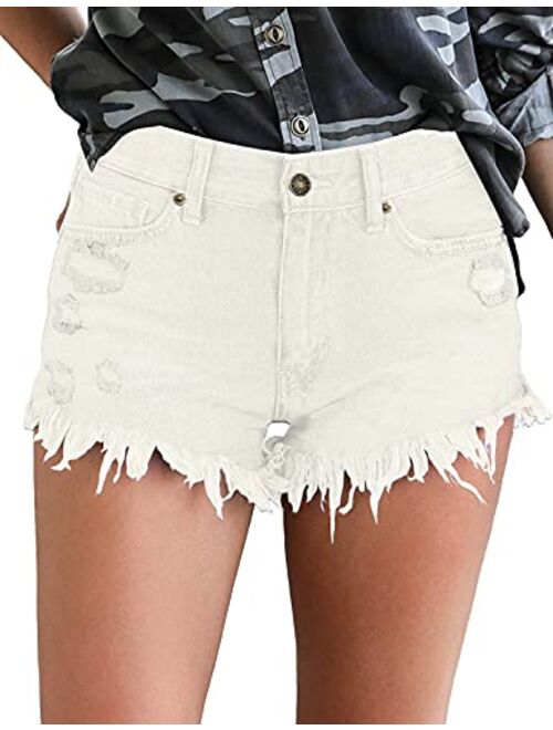 luvamia Women's Casual Denim Shorts Frayed Raw Hem Ripped Jeans Shorts