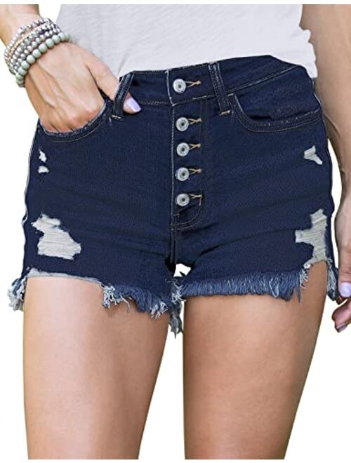 luvamia Women's Casual Denim Shorts Frayed Raw Hem Ripped Jeans Shorts