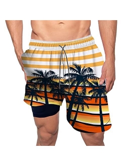 feelacle Mens Swim Trunks 9" Inseam Board Shorts Beach Swimwear Bathing Suit with Compression Lined and Pockets