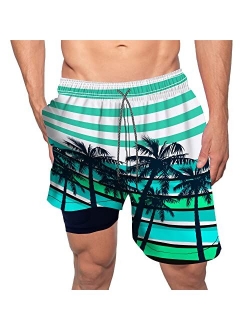 feelacle Mens Swim Trunks 9" Inseam Board Shorts Beach Swimwear Bathing Suit with Compression Lined and Pockets