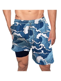 feelacle Mens Swim Trunks 9" Inseam Board Shorts Beach Swimwear Bathing Suit with Compression Lined and Pockets