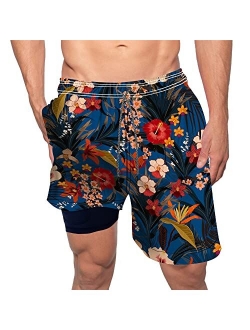 feelacle Mens Swim Trunks 9" Inseam Board Shorts Beach Swimwear Bathing Suit with Compression Lined and Pockets