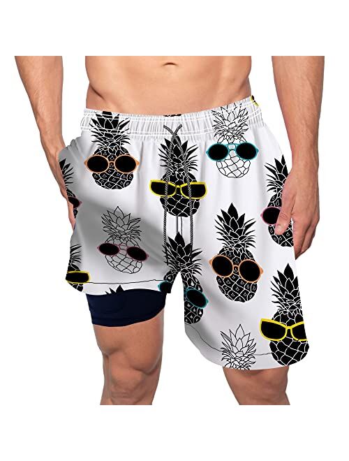 feelacle Mens Swim Trunks 9" Inseam Board Shorts Beach Swimwear Bathing Suit with Compression Lined and Pockets