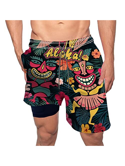 feelacle Mens Swim Trunks 9" Inseam Board Shorts Beach Swimwear Bathing Suit with Compression Lined and Pockets